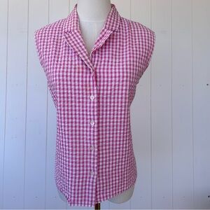 Pendleton Brand Women’s Sleeveless‎ Pink Gingham Shirt Seersucker Size Large